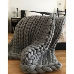 Chunky Knit Throw Blanket Super Thick Wool Handwoven Blanket Sofa Blanket Cover Blanket Knitting Thick Thread Blanket