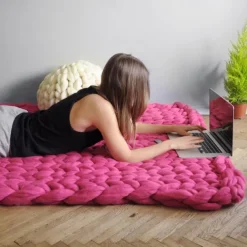 Chunky Knit Throw Blanket Super Thick Wool Handwoven Blanket Sofa Blanket Cover Blanket Knitting Thick Thread Blanket