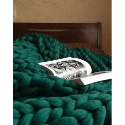 Chunky Knit Throw Blanket Super Thick Wool Handwoven Blanket Sofa Blanket Cover Blanket Knitting Thick Thread Blanket