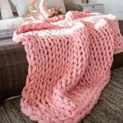 Chunky Knit Throw Blanket Super Thick Wool Handwoven Blanket Sofa Blanket Cover Blanket Knitting Thick Thread Blanket