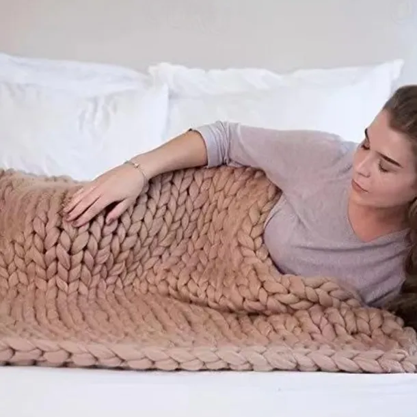 Chunky Knit Throw Blanket Super Thick Wool Handwoven Blanket Sofa Blanket Cover Blanket Knitting Thick Thread Blanket