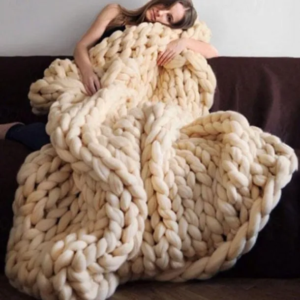 Chunky Knit Throw Blanket Super Thick Wool Handwoven Blanket Sofa Blanket Cover Blanket Knitting Thick Thread Blanket