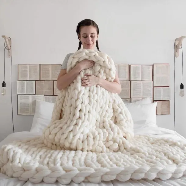 Chunky Knit Throw Blanket Super Thick Wool Handwoven Blanket Sofa Blanket Cover Blanket Knitting Thick Thread Blanket