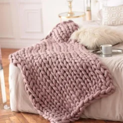 Chunky Knit Throw Blanket Super Thick Wool Handwoven Blanket Sofa Blanket Cover Blanket Knitting Thick Thread Blanket