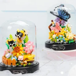 City Creativity Flower Bouquet Bee Butterfly Model Mini Building Blocks Bricks Children'S Toys Gift Valentine's Day