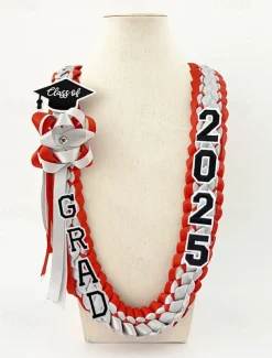 Class of 2025 Graduation Wreath - Braided Ribbon Necklace with GRAD Letters and Hat Charm, Handmade Keepsake Gift for High School and College Graduation Ceremony