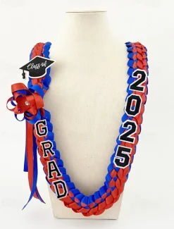 Class of 2025 Graduation Wreath - Braided Ribbon Necklace with GRAD Letters and Hat Charm, Handmade Keepsake Gift for High School and College Graduation Ceremony