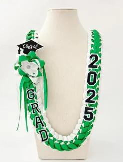 Class of 2025 Graduation Wreath - Braided Ribbon Necklace with GRAD Letters and Hat Charm, Handmade Keepsake Gift for High School and College Graduation Ceremony