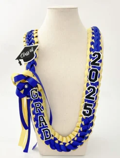 Class of 2025 Graduation Wreath - Braided Ribbon Necklace with GRAD Letters and Hat Charm, Handmade Keepsake Gift for High School and College Graduation Ceremony