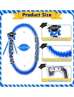 Class of 2025 Graduation Wreath - Braided Ribbon Necklace with GRAD Letters and Hat Charm, Handmade Keepsake Gift for High School and College Graduation Ceremony