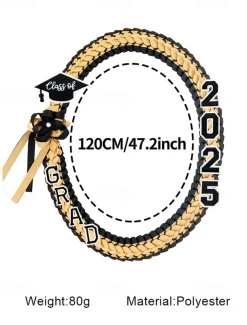 Class of 2025 Graduation Wreath - Braided Ribbon Necklace with GRAD Letters and Hat Charm, Handmade Keepsake Gift for High School and College Graduation Ceremony
