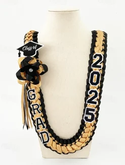 Class of 2025 Graduation Wreath - Braided Ribbon Necklace with GRAD Letters and Hat Charm, Handmade Keepsake Gift for High School and College Graduation Ceremony