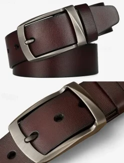 Classic Men's Leather Belt with Stainless Steel Buckle - Durable, Stylish Accessory for Formal and Casual Outfits