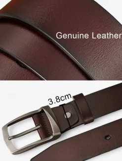 Classic Men's Leather Belt with Stainless Steel Buckle - Durable, Stylish Accessory for Formal and Casual Outfits