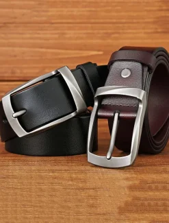 Classic Men's Leather Belt with Stainless Steel Buckle - Durable, Stylish Accessory for Formal and Casual Outfits