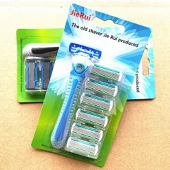 Classic 3-Piece Metal Double Edge Eco Safety Razor Long Handle Wet Shaving Kit for Men Women with 6 Platinum Blades