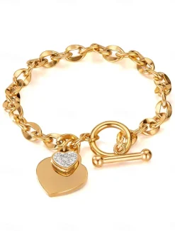 Classic Sweet Heart Fashion Personalized Titanium Steel Bracelet Jewelry Silver / Gold For Daily