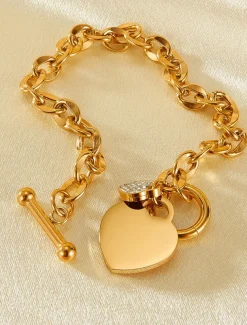 Classic Sweet Heart Fashion Personalized Titanium Steel Bracelet Jewelry Silver / Gold For Daily