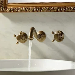 Classic Utility Sink Laundry Faucet, Wall Mount Two Handles Three Holes Wash Basin Tap with Hot and Cold Water Hoses, Laundry Tub Pot Filler Commercial Faucet in Oil Rubbed Bronze Antique Copper