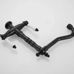 Classic Utility Sink Laundry Chrome Black Faucet, Centerset High Arc Two Ceramic Handles One Hole Wash Basin Tap with Hot and Cold Water Switch, 360 Degree Swivel Spout Commercial Faucet