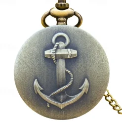 Classic Vintage Large Quartz Pocket Watch Anchor Relief Roman Face Necklace Quartz Pocket Watch