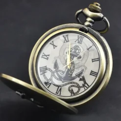 Classic Vintage Large Quartz Pocket Watch Anchor Relief Roman Face Necklace Quartz Pocket Watch