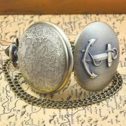 Classic Vintage Large Quartz Pocket Watch Anchor Relief Roman Face Necklace Quartz Pocket Watch
