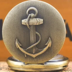 Classic Vintage Large Quartz Pocket Watch Anchor Relief Roman Face Necklace Quartz Pocket Watch
