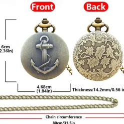 Classic Vintage Large Quartz Pocket Watch Anchor Relief Roman Face Necklace Quartz Pocket Watch