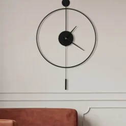 Classical Large Wall Clock with Pendulum Decorative Art Clocks Round Minimalist Modern Clock Non Ticking Silent Metal Wall Clock for Living Room Bedroom Study Office Decoration 50 60 cm