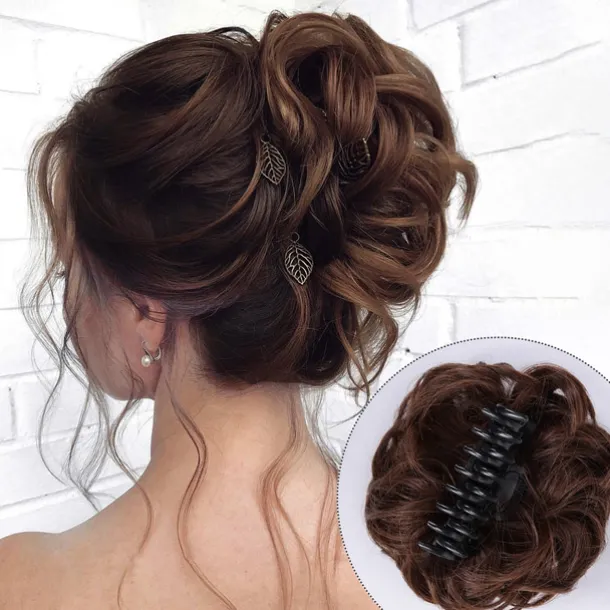Claw Clip Hair Piece Synthetic Hair Buns Wavy Curly Chignon Hair Bun Extensions Tousled Updo Hair Buns Claw Ponytail Hairpieces Hair Scrunchie with Clip for Women