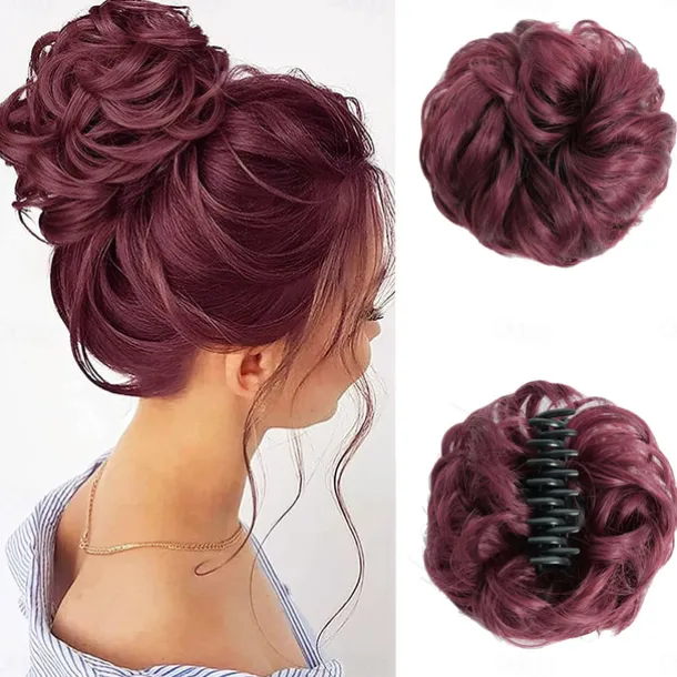 Claw Clip Hair Piece Synthetic Hair Buns Wavy Curly Chignon Hair Bun Extensions Tousled Updo Hair Buns Claw Ponytail Hairpieces Hair Scrunchie with Clip for Women