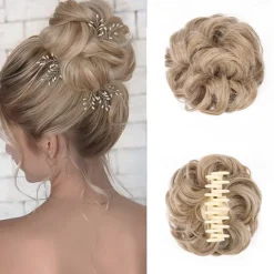 Claw Clip Hair Piece Synthetic Hair Buns Wavy Curly Chignon Hair Bun Extensions Tousled Updo Hair Buns Claw Ponytail Hairpieces Hair Scrunchie with Clip for Women