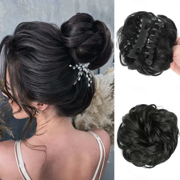 Claw Clip Hair Piece Synthetic Hair Buns Wavy Curly Chignon Hair Bun Extensions Tousled Updo Hair Buns Claw Ponytail Hairpieces Hair Scrunchie with Clip for Women