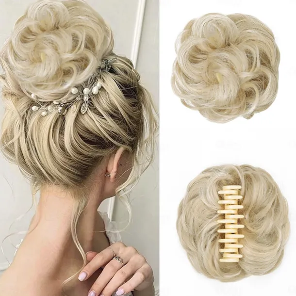 Claw Clip Hair Piece Synthetic Hair Buns Wavy Curly Chignon Hair Bun Extensions Tousled Updo Hair Buns Claw Ponytail Hairpieces Hair Scrunchie with Clip for Women