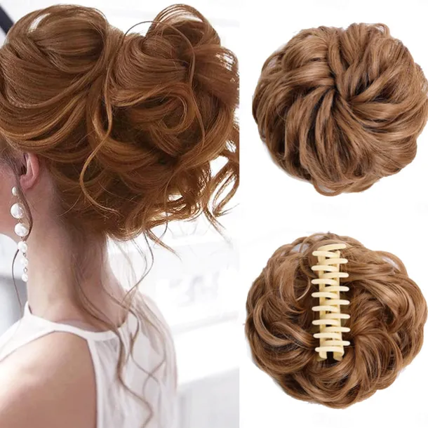 Claw Clip Hair Piece Synthetic Hair Buns Wavy Curly Chignon Hair Bun Extensions Tousled Updo Hair Buns Claw Ponytail Hairpieces Hair Scrunchie with Clip for Women