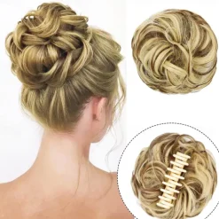Claw Clip Hair Piece Synthetic Hair Buns Wavy Curly Chignon Hair Bun Extensions Tousled Updo Hair Buns Claw Ponytail Hairpieces Hair Scrunchie with Clip for Women