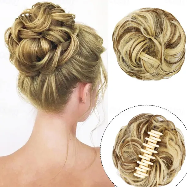 Claw Clip Hair Piece Synthetic Hair Buns Wavy Curly Chignon Hair Bun Extensions Tousled Updo Hair Buns Claw Ponytail Hairpieces Hair Scrunchie with Clip for Women