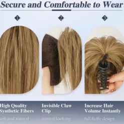 Claw Clip Messy Bun Hair Piece Short Straight Hair Ponytail Bun Extensions Blonde Hair Bun Synthetic Claw Clip on Hairpieces Fake Hair Bun Extensions for Women Girls-Blonde