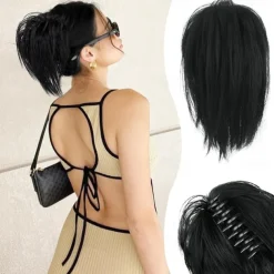 Claw Clip Messy Bun Hair Piece Short Straight Hair Ponytail Bun Extensions Blonde Hair Bun Synthetic Claw Clip on Hairpieces Fake Hair Bun Extensions for Women Girls-Blonde
