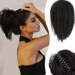 Claw Clip Messy Bun Hair Piece Short Straight Hair Ponytail Bun Extensions Blonde Hair Bun Synthetic Claw Clip on Hairpieces Fake Hair Bun Extensions for Women Girls-Blonde