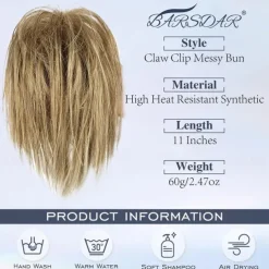 Claw Clip Messy Bun Hair Piece Short Straight Hair Ponytail Bun Extensions Blonde Hair Bun Synthetic Claw Clip on Hairpieces Fake Hair Bun Extensions for Women Girls-Blonde