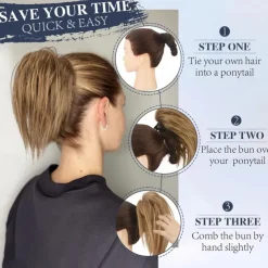 Claw Clip Messy Bun Hair Piece Short Straight Hair Ponytail Bun Extensions Blonde Hair Bun Synthetic Claw Clip on Hairpieces Fake Hair Bun Extensions for Women Girls-Blonde