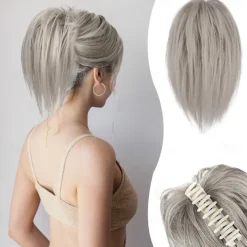 Claw Clip Messy Bun Hair Piece Short Straight Hair Ponytail Bun Extensions Blonde Hair Bun Synthetic Claw Clip on Hairpieces Fake Hair Bun Extensions for Women Girls-Blonde