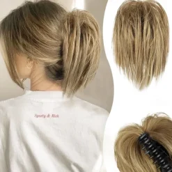 Claw Clip Messy Bun Hair Piece Short Straight Hair Ponytail Bun Extensions Blonde Hair Bun Synthetic Claw Clip on Hairpieces Fake Hair Bun Extensions for Women Girls-Blonde