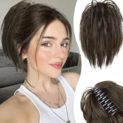 Claw Clip Messy Bun Hair Piece Short Straight Hair Ponytail Bun Extensions Blonde Hair Bun Synthetic Claw Clip on Hairpieces Fake Hair Bun Extensions for Women Girls-Blonde