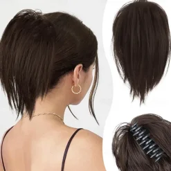 Claw Clip Messy Bun Hair Piece Short Straight Hair Ponytail Bun Extensions Blonde Hair Bun Synthetic Claw Clip on Hairpieces Fake Hair Bun Extensions for Women Girls-Blonde