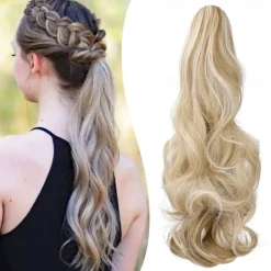 Claw Clip Ponytail Extension 18 Clip in Wavy Ponytail Hair Extensions Long Pony Tails for Women Extensions Ash Blonde Mix Light Bleach Blonde Wave Hairpiece