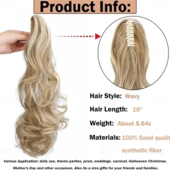 Claw Clip Ponytail Extension 18 Clip in Wavy Ponytail Hair Extensions Long Pony Tails for Women Extensions Ash Blonde Mix Light Bleach Blonde Wave Hairpiece