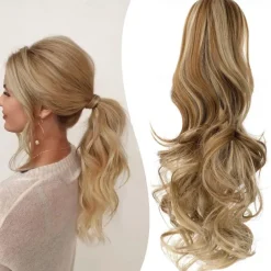 Claw Clip Ponytail Extension 18 Clip in Wavy Ponytail Hair Extensions Long Pony Tails for Women Extensions Ash Blonde Mix Light Bleach Blonde Wave Hairpiece
